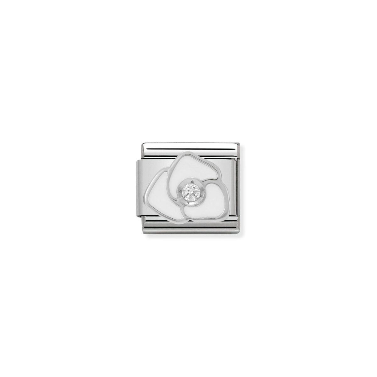 Jewellers - COMPOSABLE CLASSIC LINK WHITE ROSE IN ENAMEL AND STONE