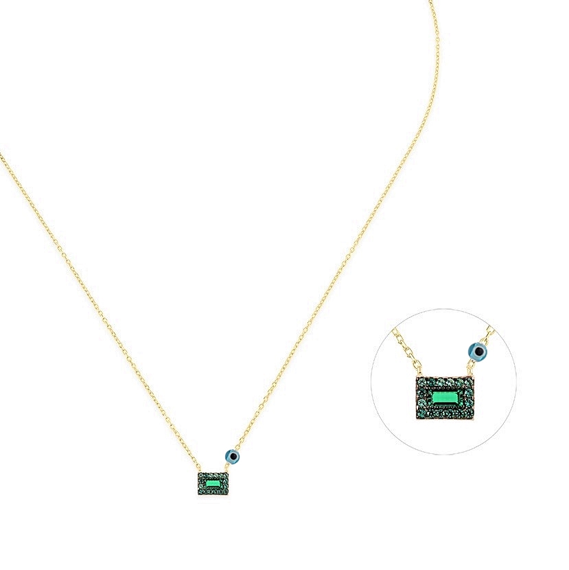 Jewellers - Kurshuni Κολιέ με πράσινο ζιργκόν από επιχρυσωμένο ασήμι 925
