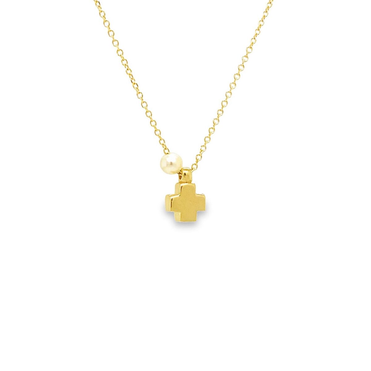 Jewellers - Κολιέ σταυρός mini με μαργαριταράκι 9Κ