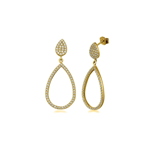 Σκουλαρίκια Κρεμαστά Δάκρυ με Ζιργκόν Kurshuni από επιχρυσωμένο ασήμι 925