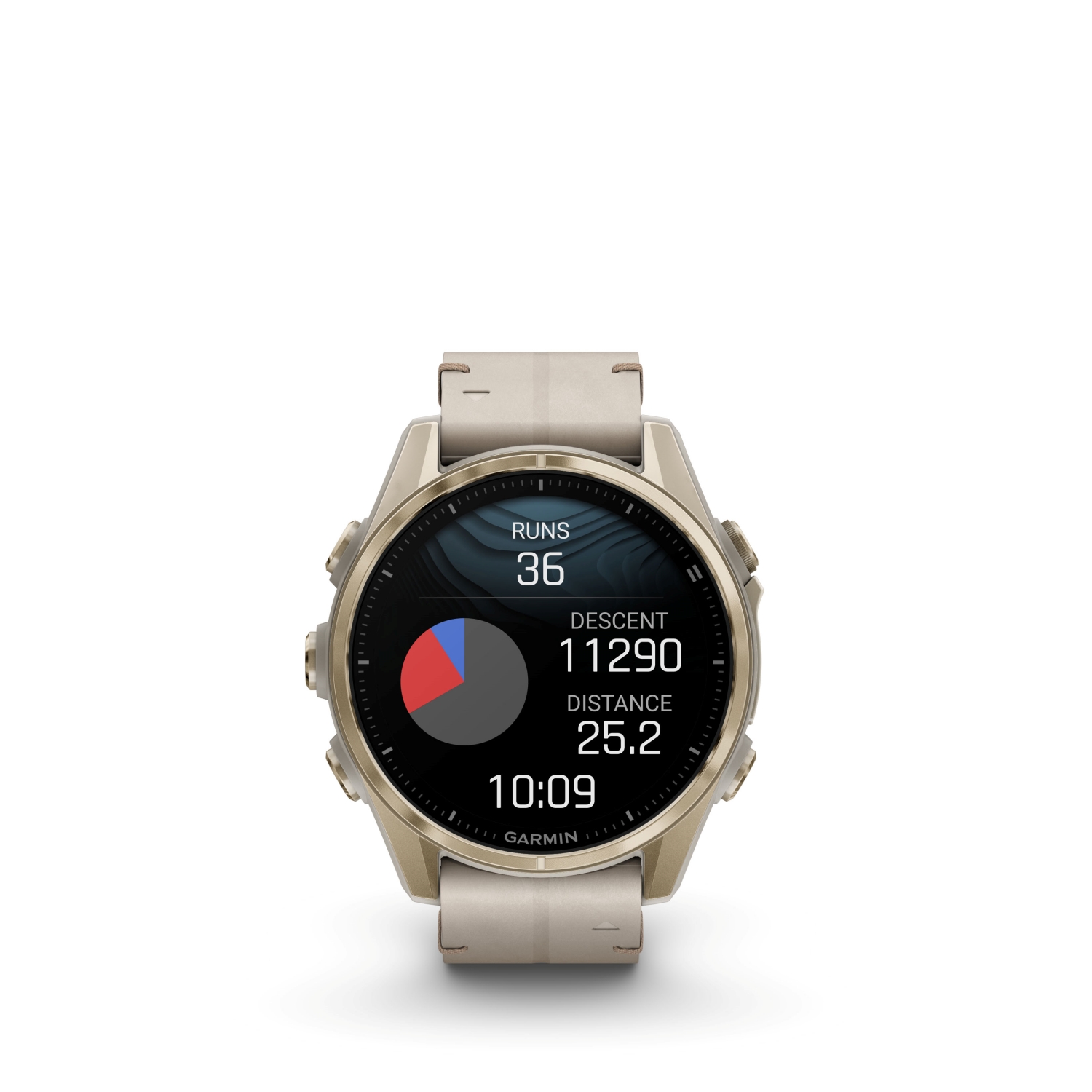 Jewellers - Garmin Fenix 8 43mm AMOLED Sapphire Soft Gold with Fog Gray Leather Strap GA-010-02903-40