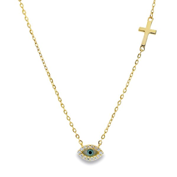 Κολιέ Μάτι με Σταυρό και ζιργκόν