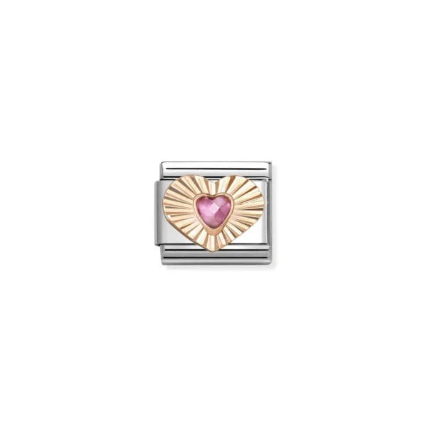 Nomination Composable Classic Unisex Link Etched Heart Pink CZ Heart