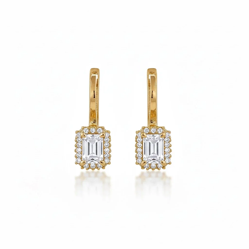 33289_1 Jewellers - Σκουλαρίκια Ροζέτα με Emerald Cut ζιργκόν