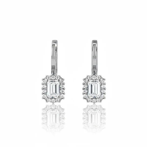 Σκουλαρίκια Ροζέτα με Emerald Cut ζιργκόν