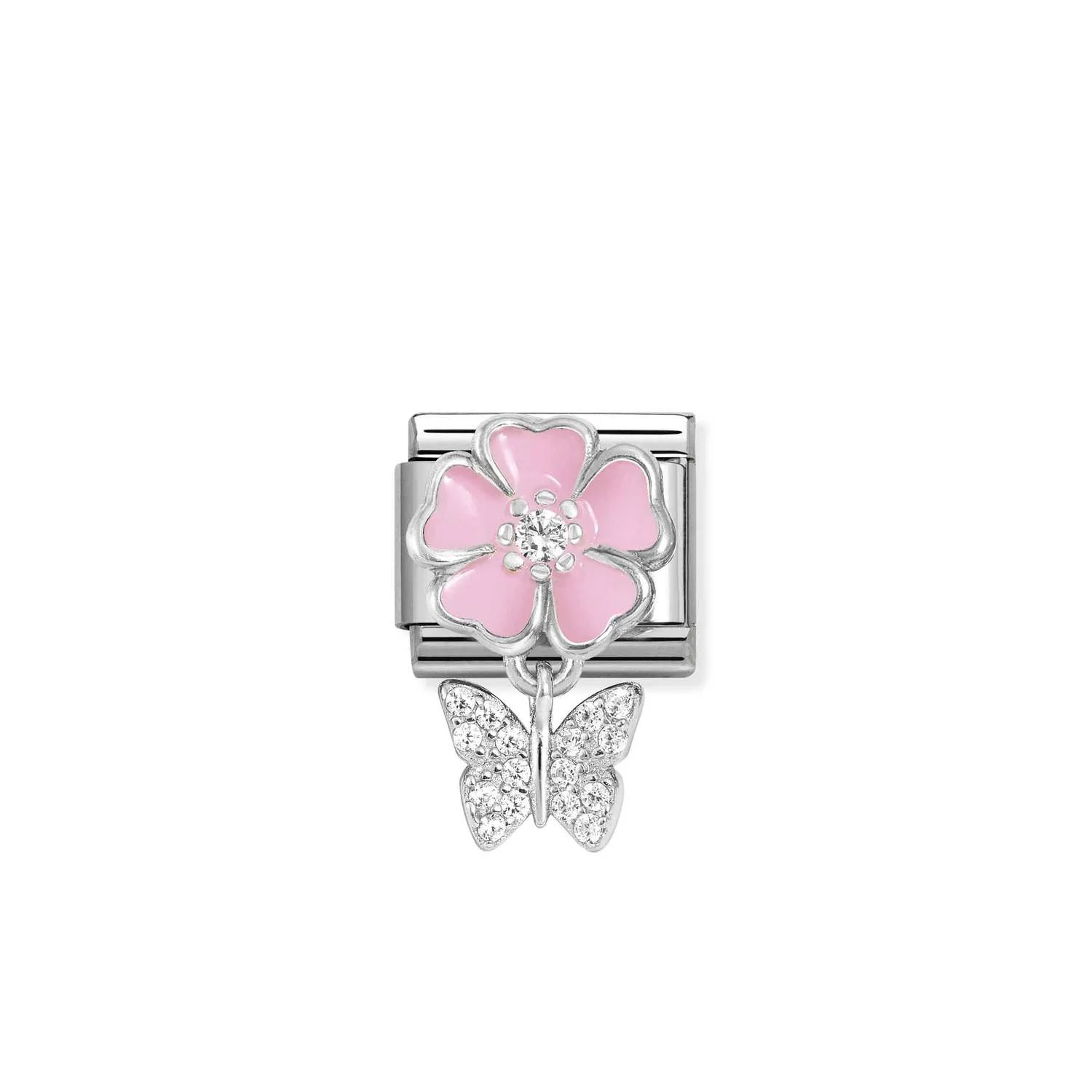 331814-02 Jewellers - Nomination Composable Classic Unisex Link Pink Flower with Butterfly