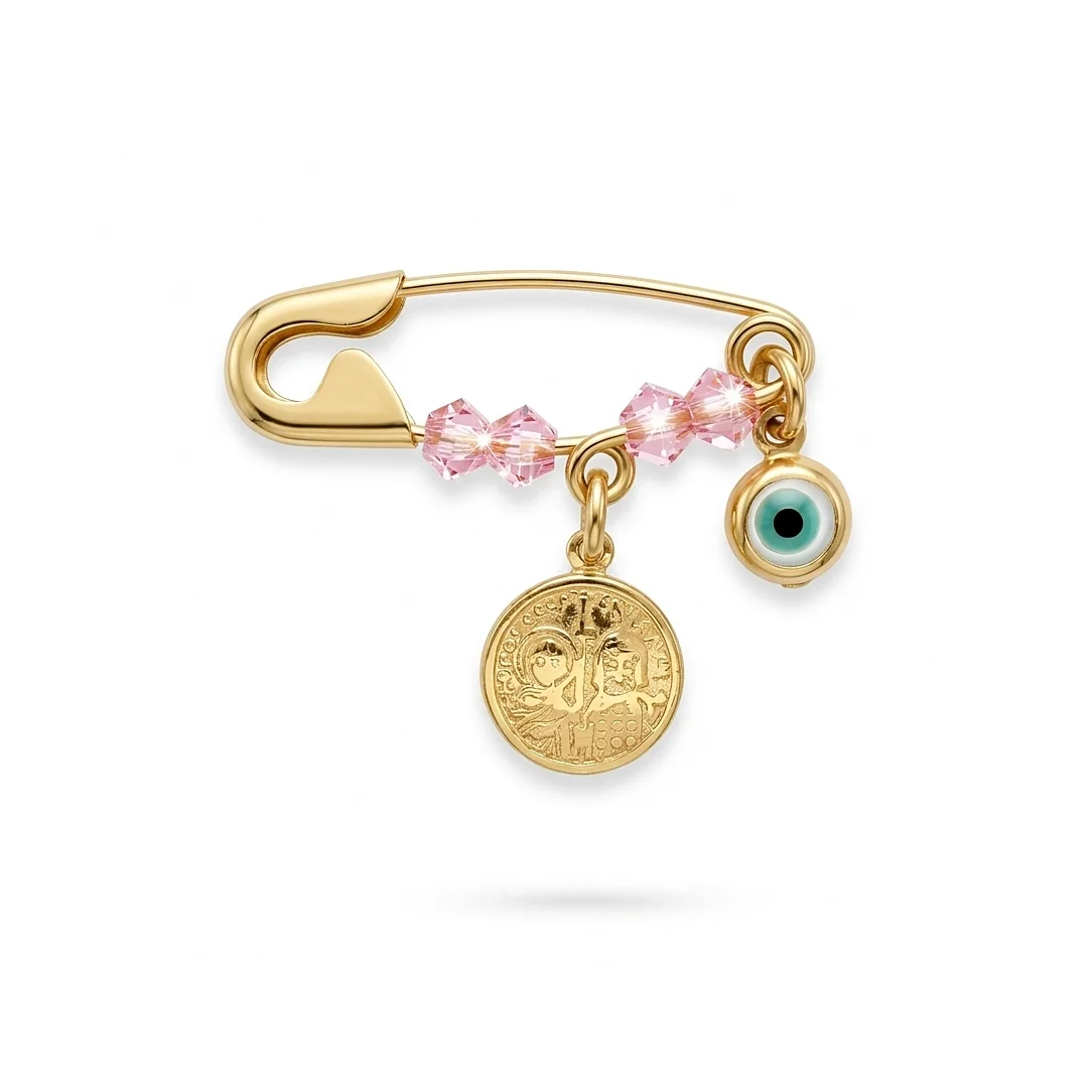 33795_019d338b-e6aa-7ddb-8b37-5c451d81c55d.original Jewellers - Παιδική Παραμάνα Φυλαχτό με Κωνσταντινάτο Μάτι και Ροζ Πέτρες