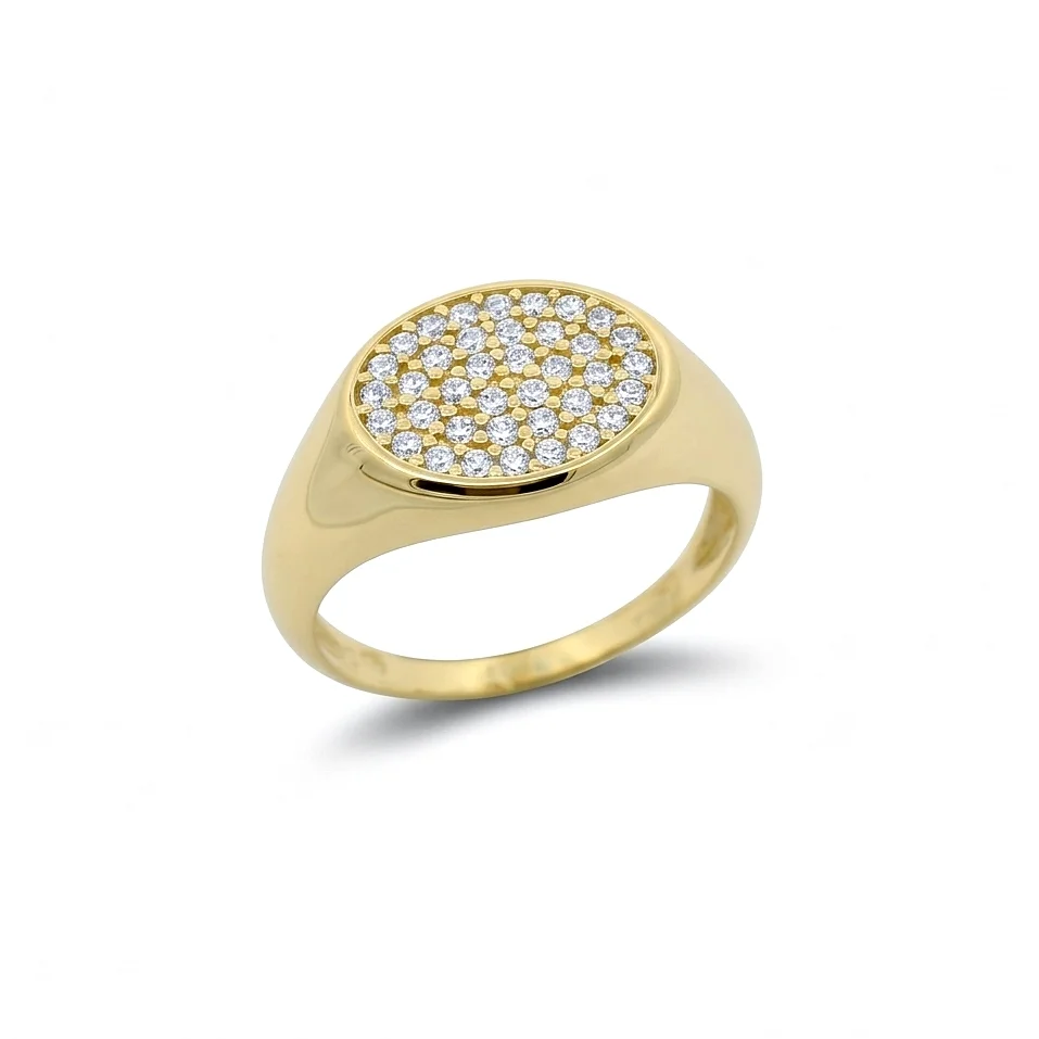 33810_1 Jewellers - Δακτυλίδι Σεβαλιέ με Οβάλ Επιφάνεια και Pavé Ζιργκόν