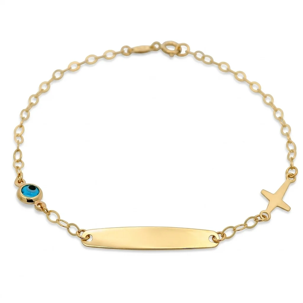 33823_019d435c-b43c-7bbc-86b8-b657ba1d947a.original Jewellers - Βραχιόλι Ταυτότητα με Ματάκι και Σταυρό