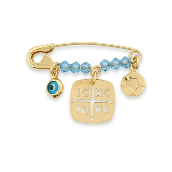 Παιδική Παραμάνα Φυλαχτό με Κωνσταντινάτο Μάτι Μπάλα και Γαλάζιες Πέτρες