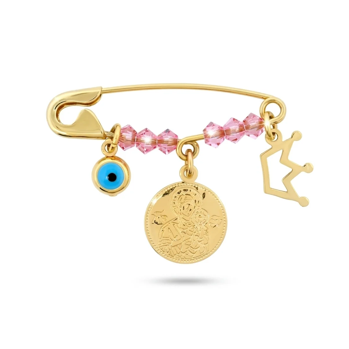 33846_019d5218-a372-7ccb-a0ef-97385595c930.original Jewellers - Παιδική Παραμάνα Φυλαχτό με Παναγίτσα, Ματάκι και Κορώνα