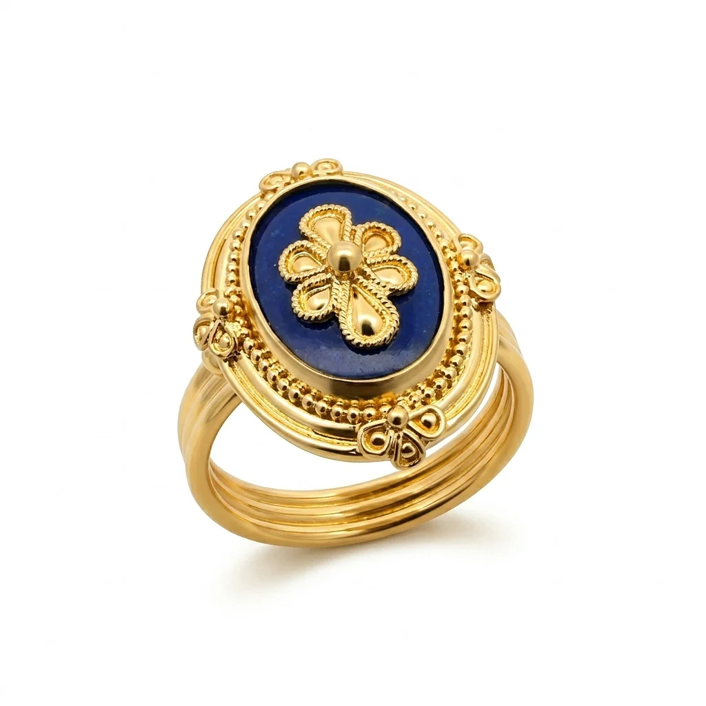 34293_1tole3339ep_2026-05-15-19-48-26 Jewellers - Βυζαντινό Χειροποίητο Δακτυλίδι Κ18 με Λάπις Λάζουλι